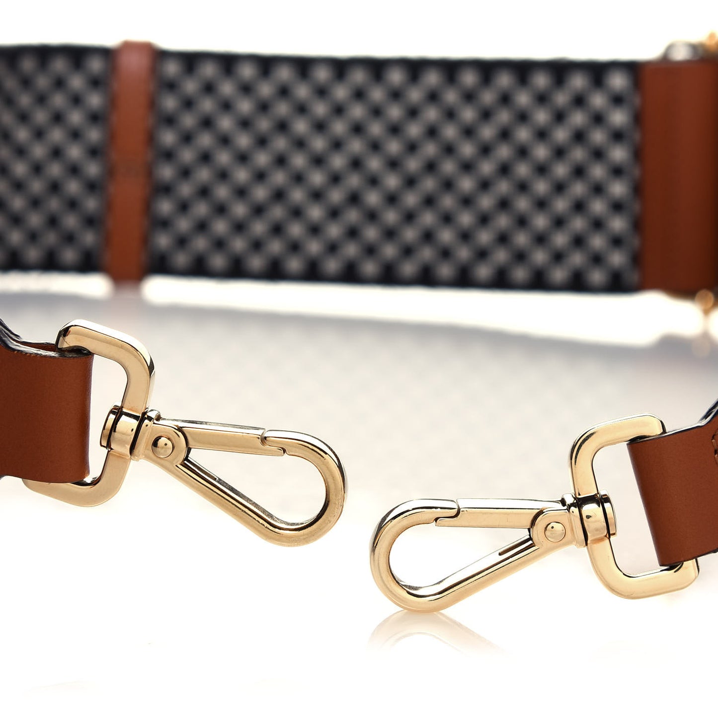 Ribbon Vitello King Logo Embossed Gingham Woven Adjustable Strap You Panna Black Cuoio