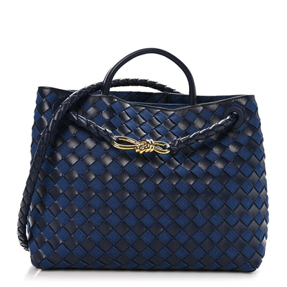 Bottega Veneta Nappa Intrecciato Denim Medium Andiamo Shoulder Bag Abyss Indigo 1 of 10