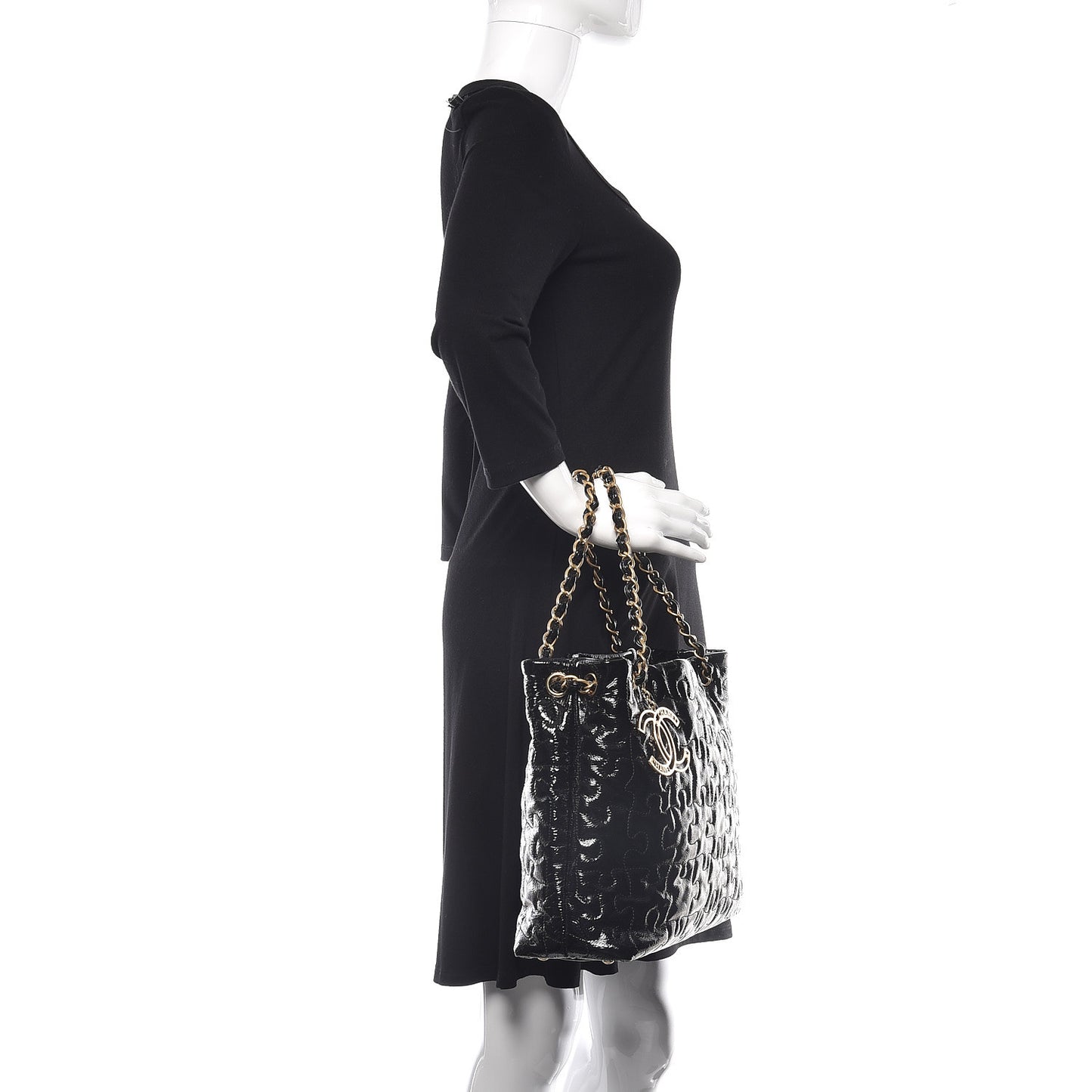 Crackled Patent Puzzle Tote Black