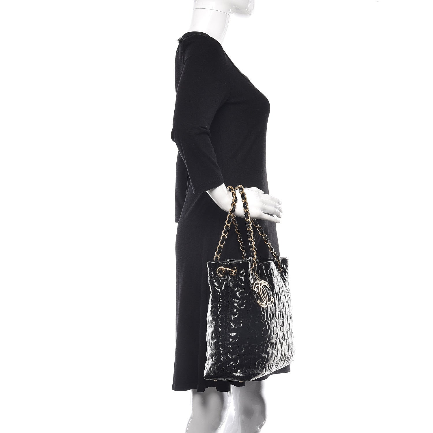 Chanel Crackled Patent Puzzle Tote Black 2 of 9