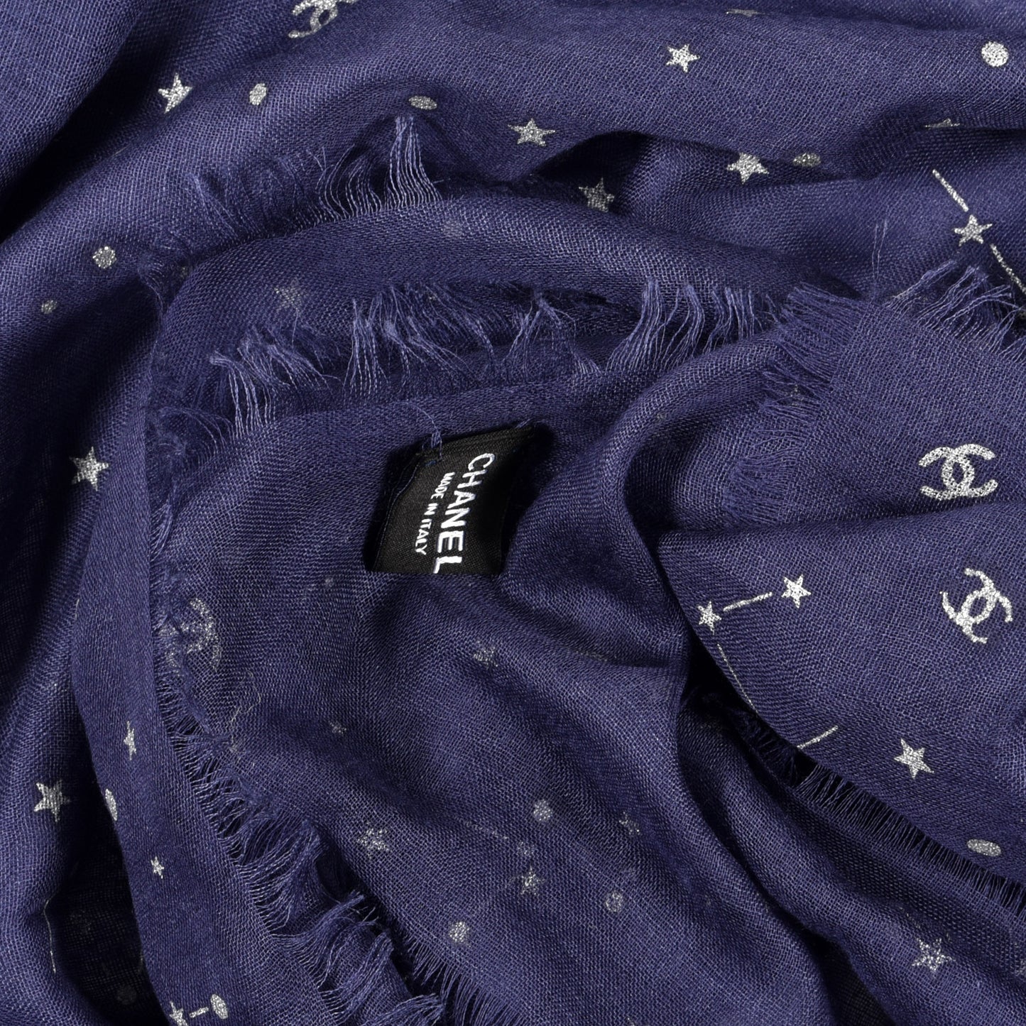 Cashmere Silk Stars Scarf Shawl Blue White