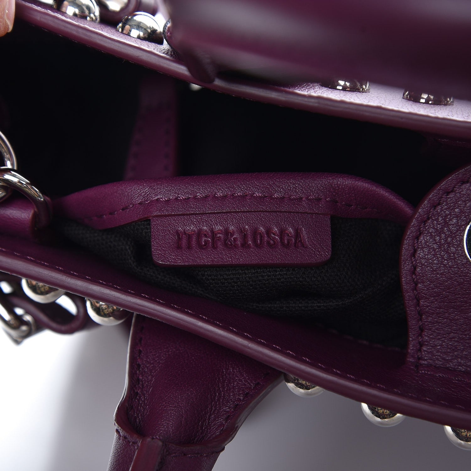Burberry Calfskin House Check Studded Small Banner Tote Dark Plum 8 of 9