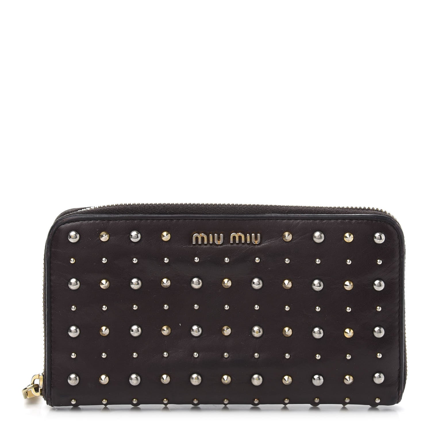 Miu Miu Nappa Studded Zip Around Wallet Prugna 1 of 10