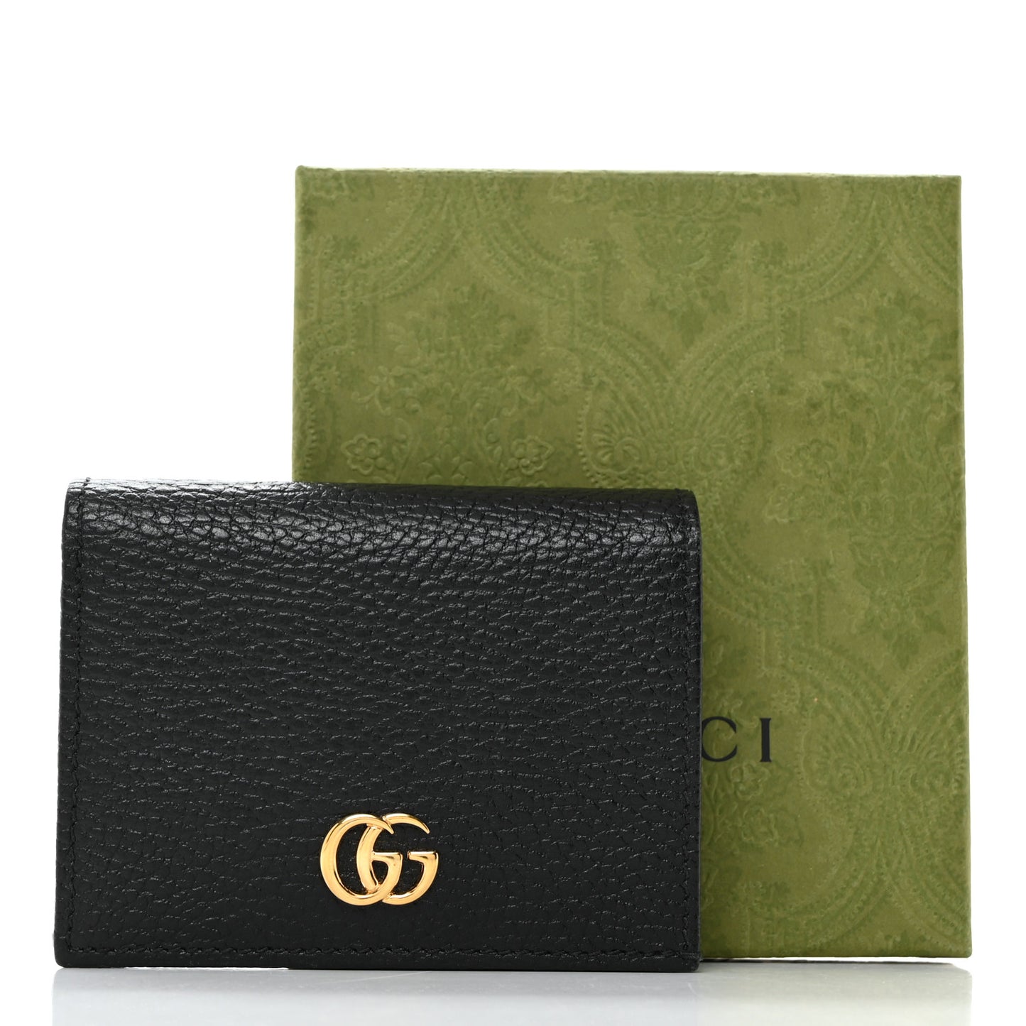Pebbled Calfskin GG Marmont Card Case Black