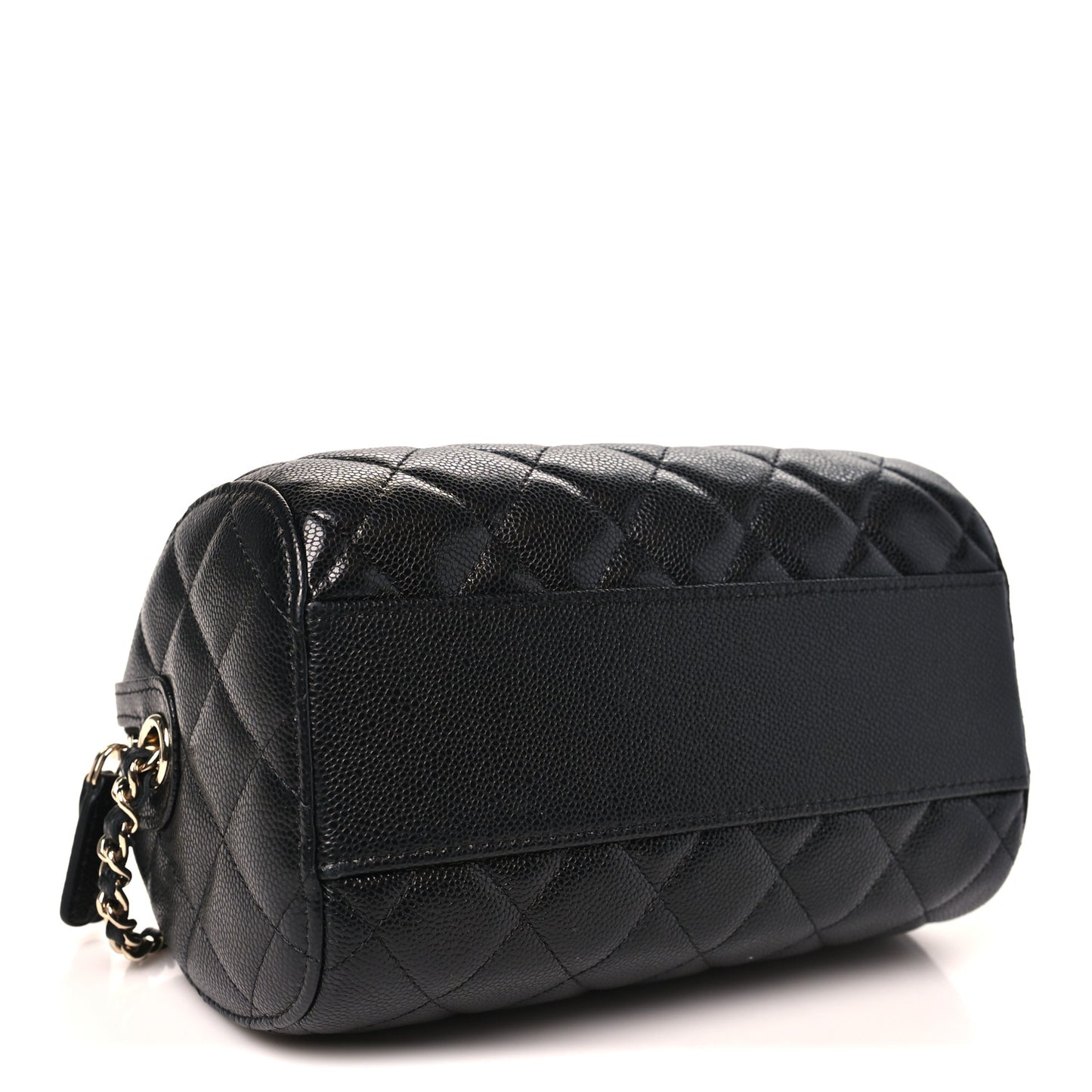 Caviar Quilted Barrel Clutch With Chain  Black
