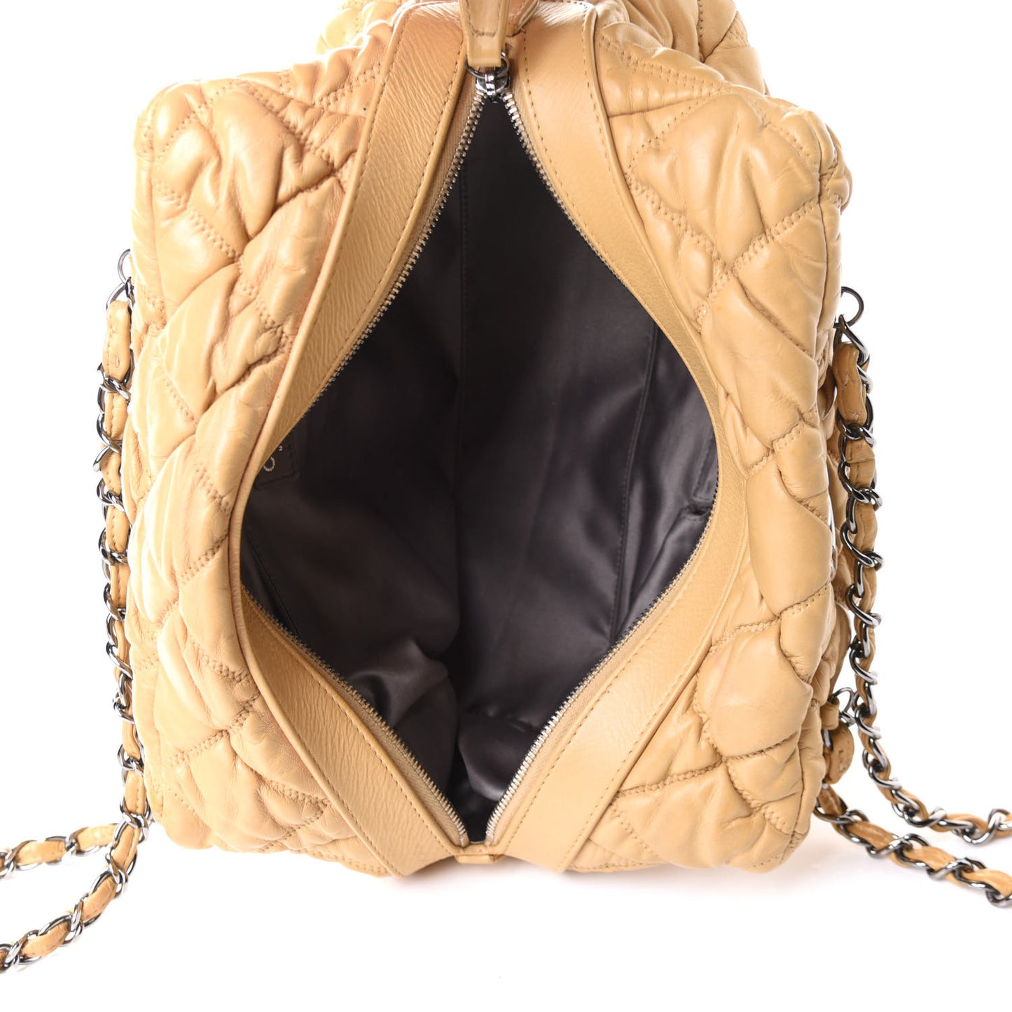 Lambskin Bubble Quilt Bowler Beige