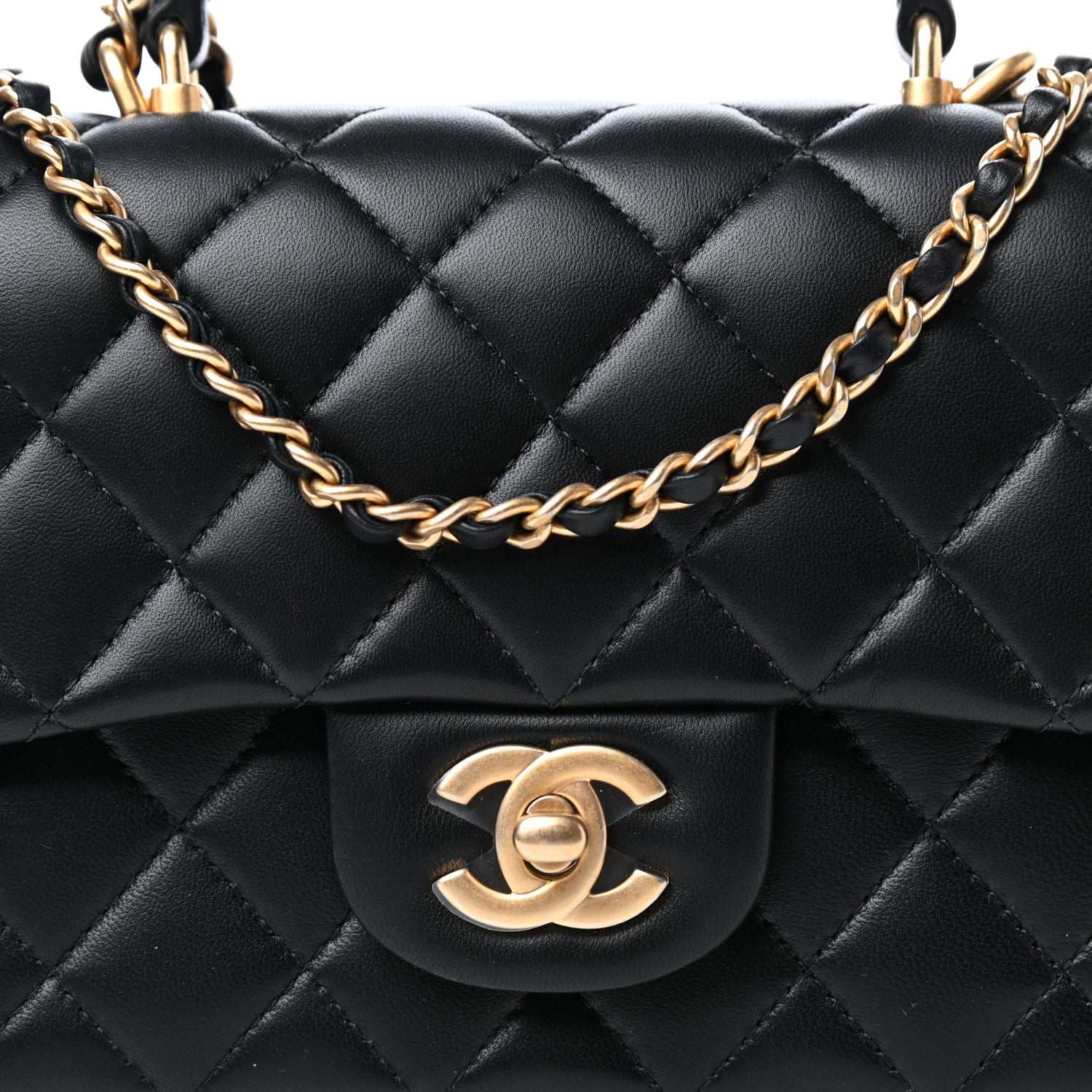 Chanel Lambskin Quilted Mini Top Handle Rectangular Flap Black 8 of 12