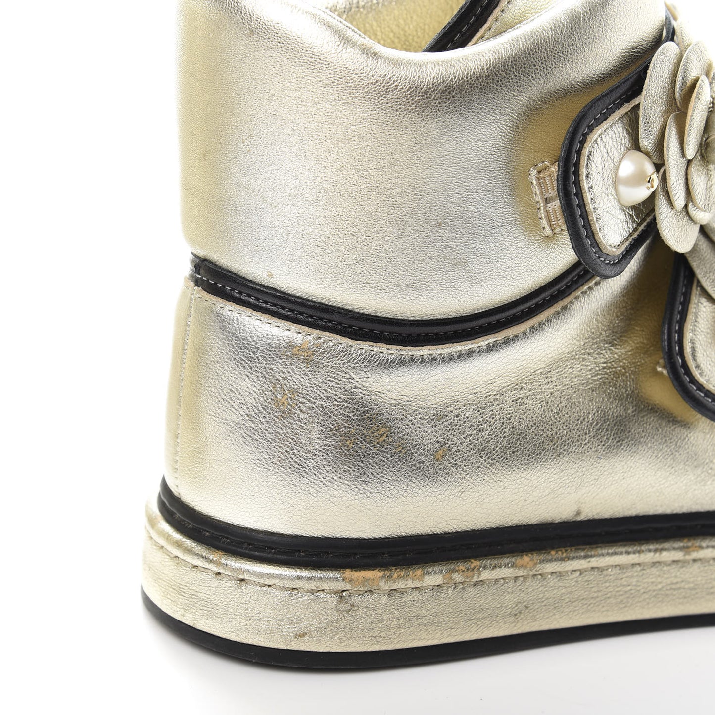 Metallic Lambskin Camellia High Top Sneakers 39 Gold