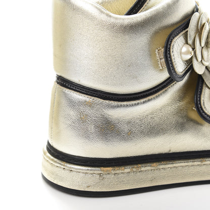 Chanel Metallic Lambskin Camellia High Top Sneakers 39 Gold 12 of 13