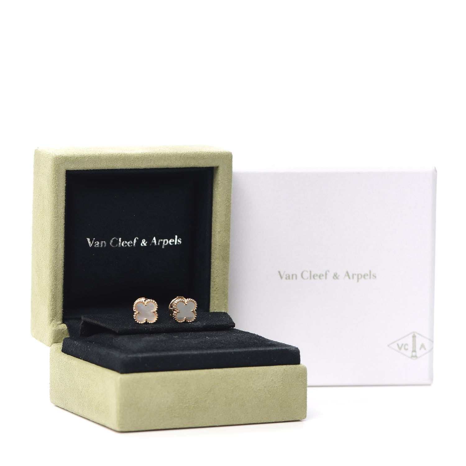 Van Cleef & Arpels 18K Yellow Gold Mother of Pearl Sweet Alhambra Earrings 6 of 6