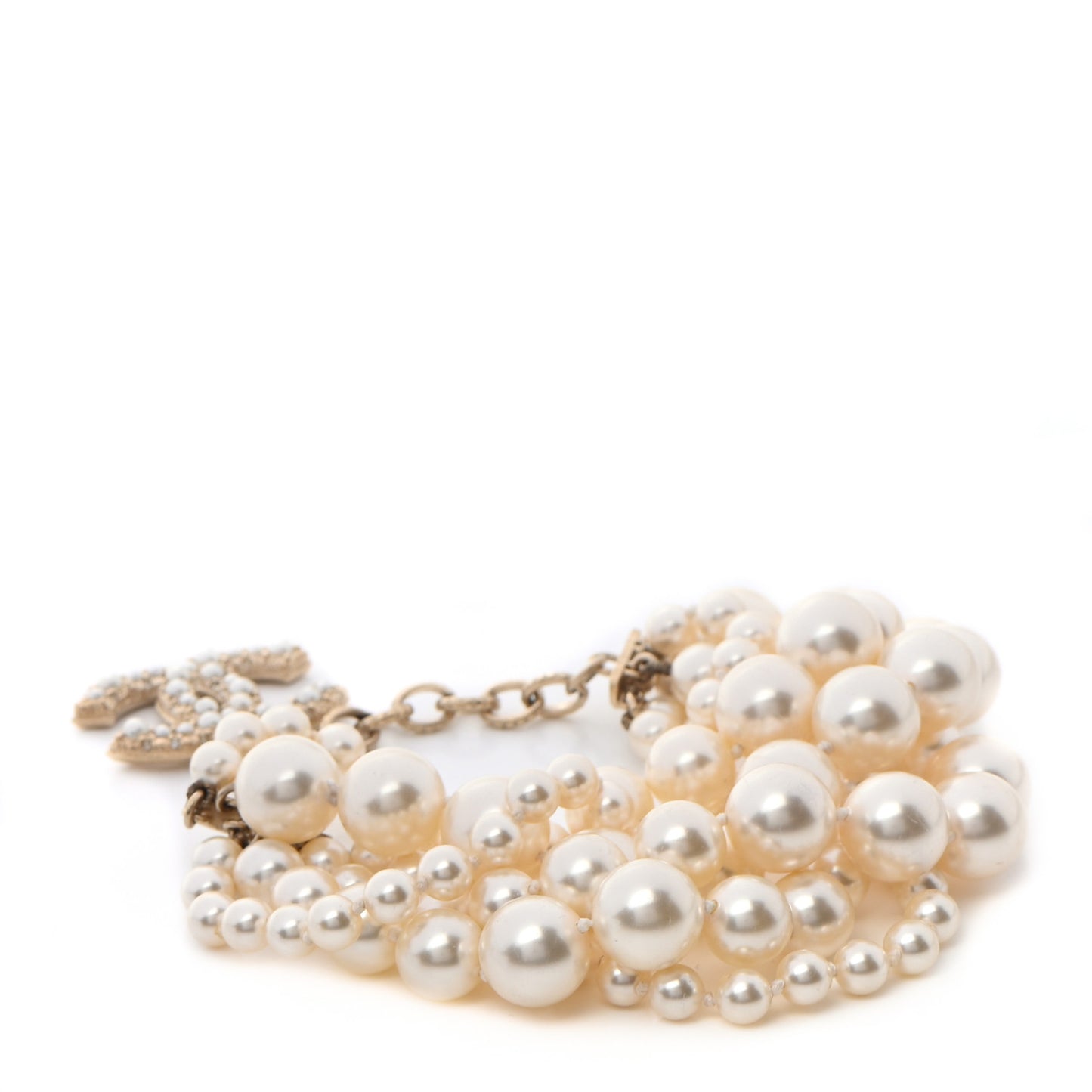 Graduated Pearl Crystal CC Multi Strand Bracelet Gold