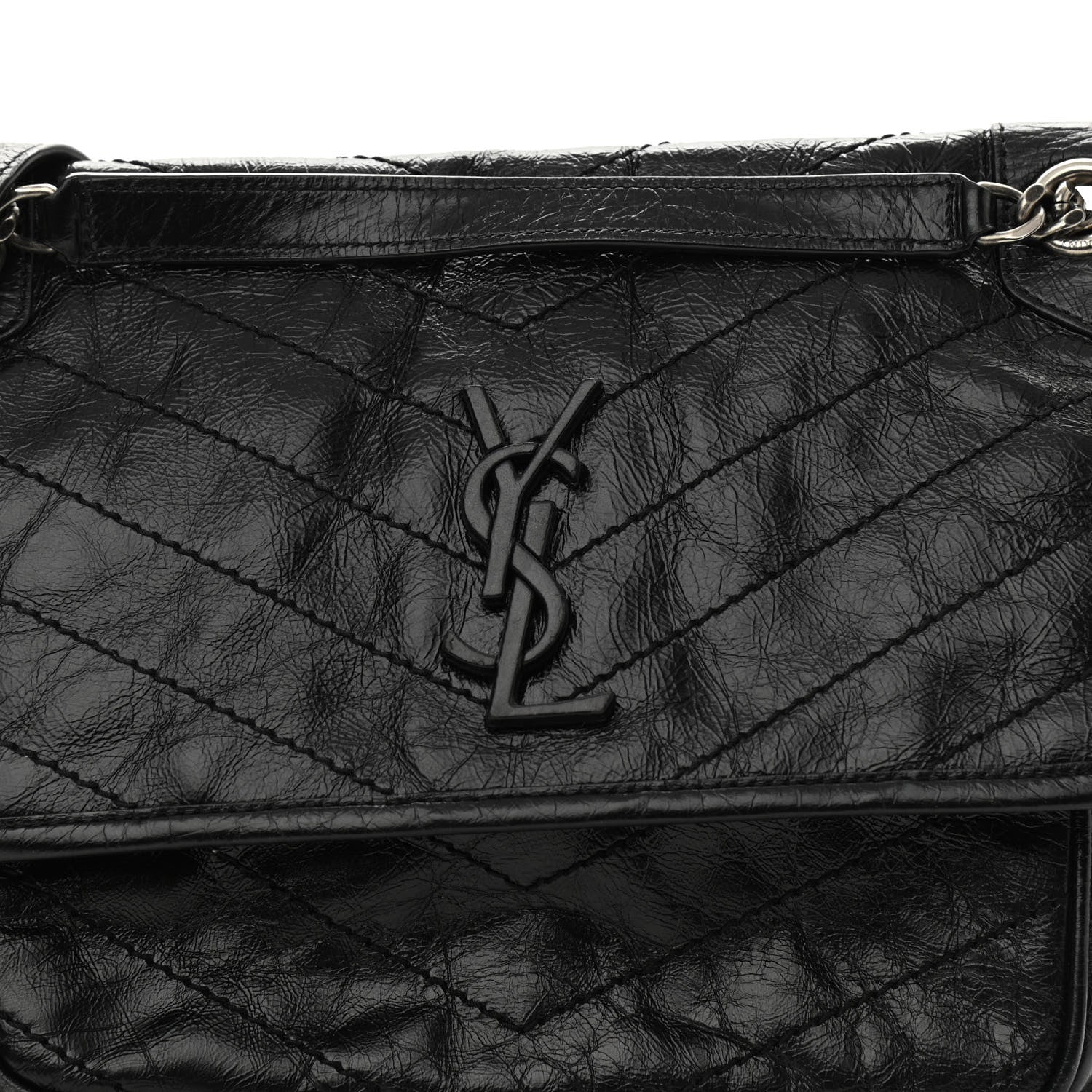 Saint Laurent Crinkled Calfskin Matelasse Monogram Medium Niki Chain Satchel Black 7 of 9