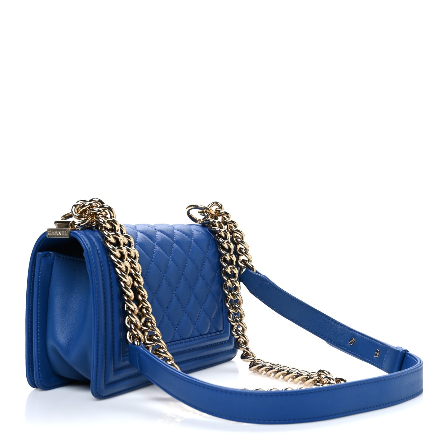 Lambskin Quilted Small Boy Flap Blue