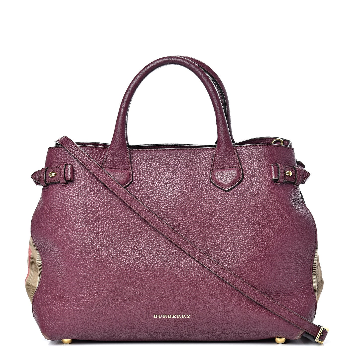 Derby Calfskin House Check Medium Banner Tote Dark Plum