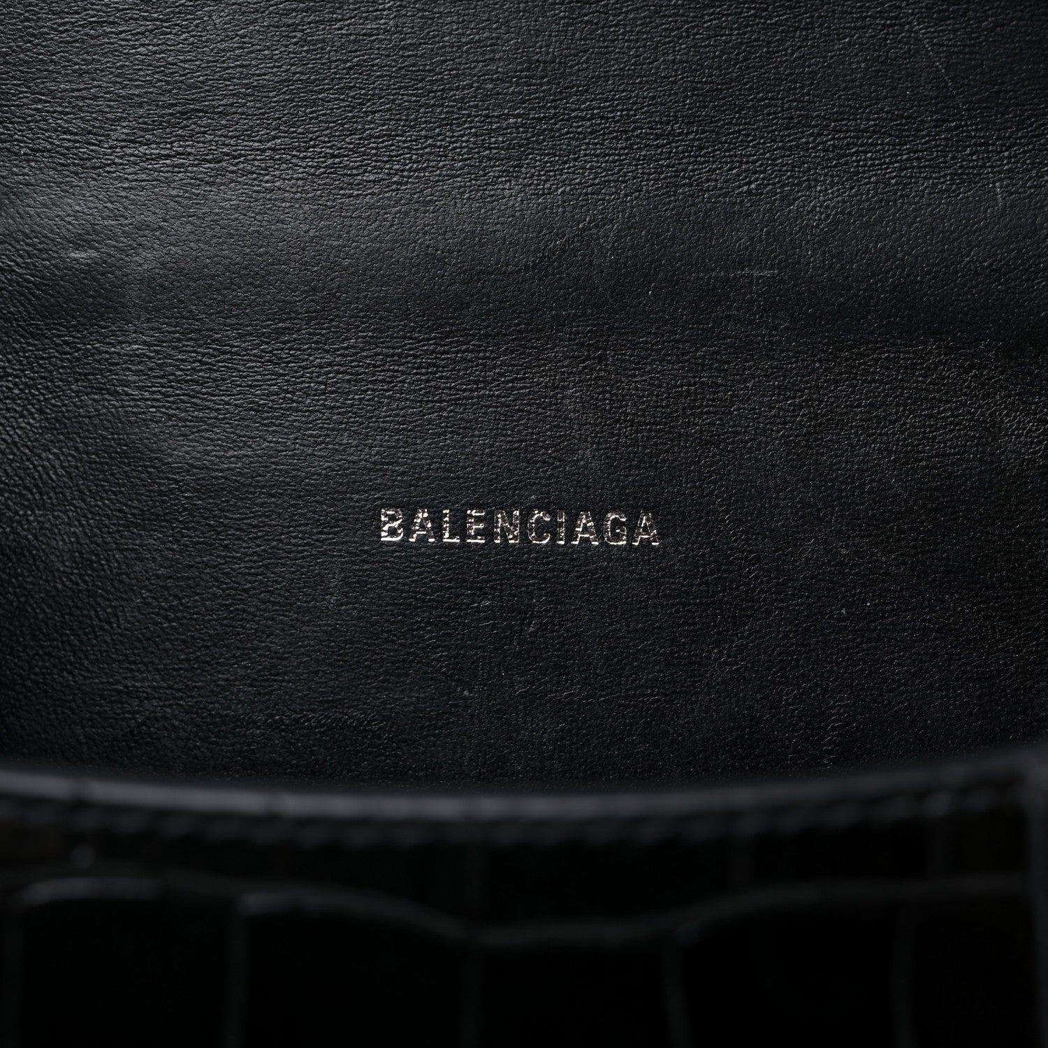 Balenciaga Shiny Calfskin Monochrome Crocodile Embossed Hourglass Top Handle Bag XS Black 6 of 10