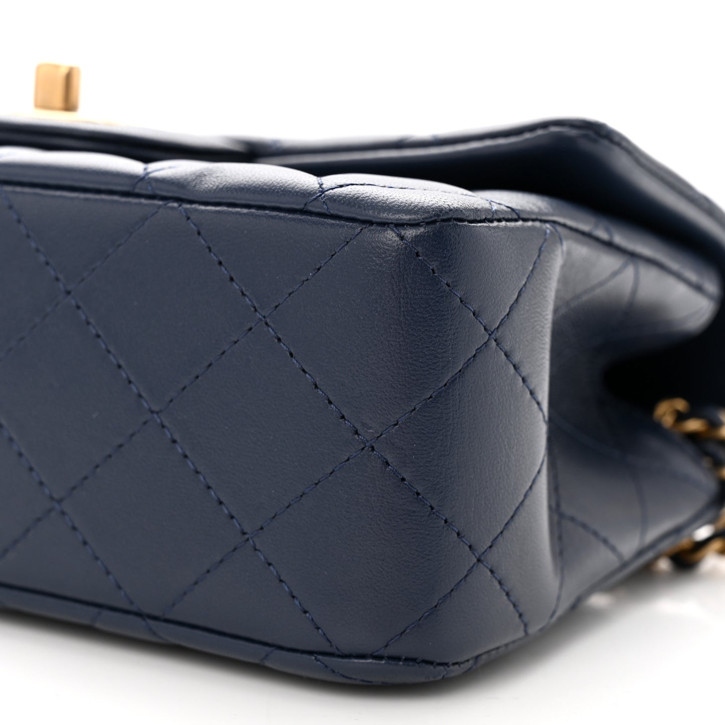 Lambskin Quilted Mini Metal Top Handle Rectangular Flap Blue