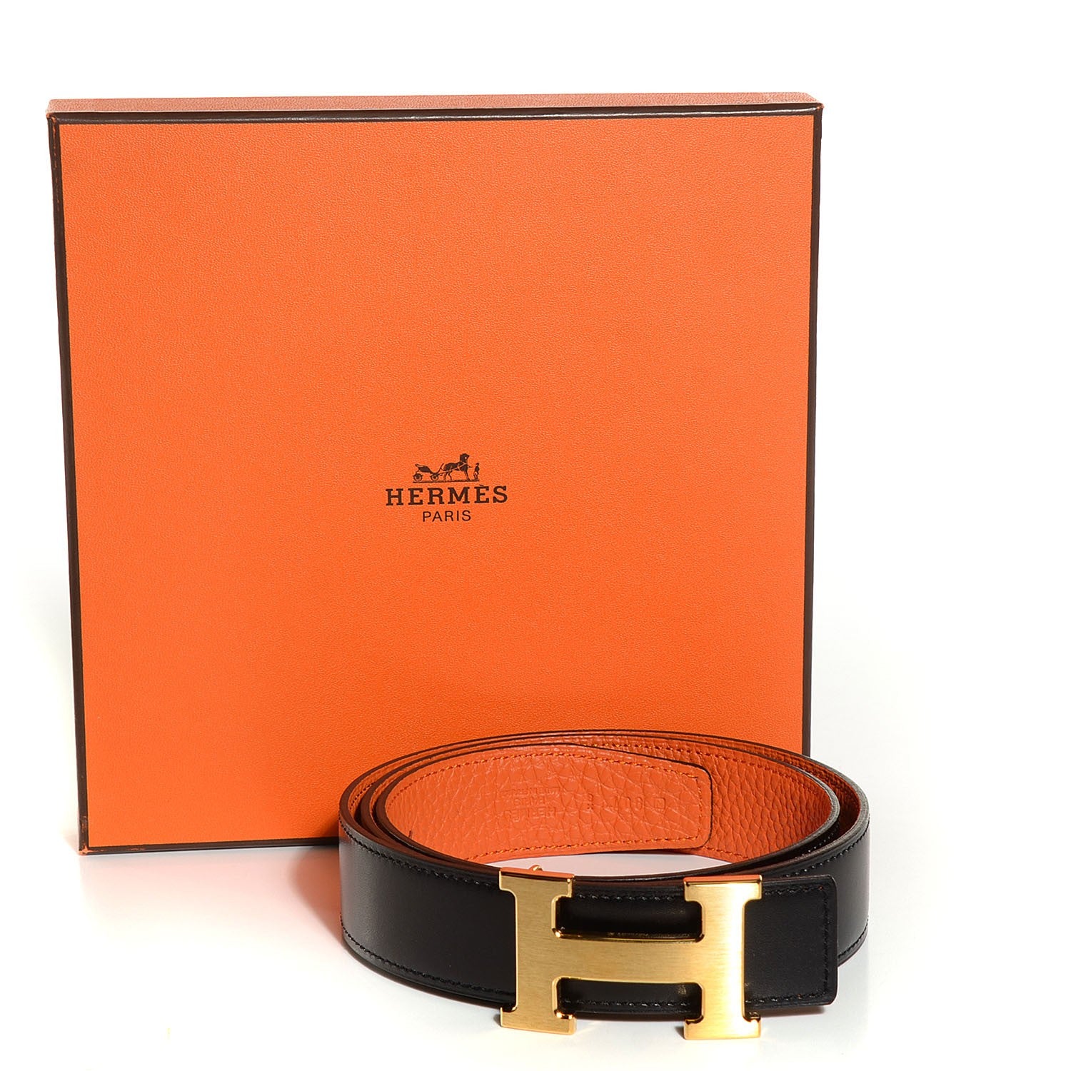 Hermes Box Togo 32mm H Belt Black Orange 90 3 of 9