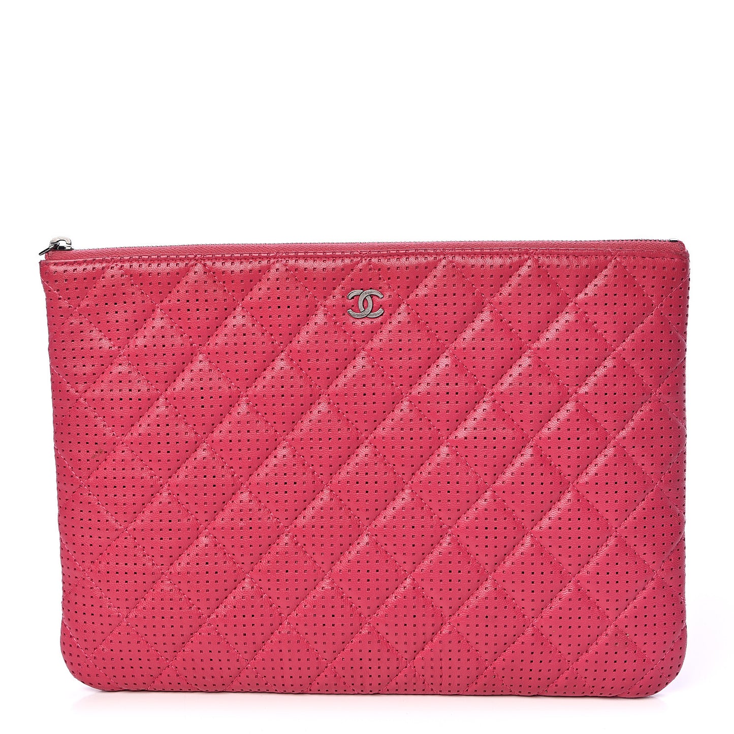 Perforated Lambskin Quilted Medium Zip Pouch Pink