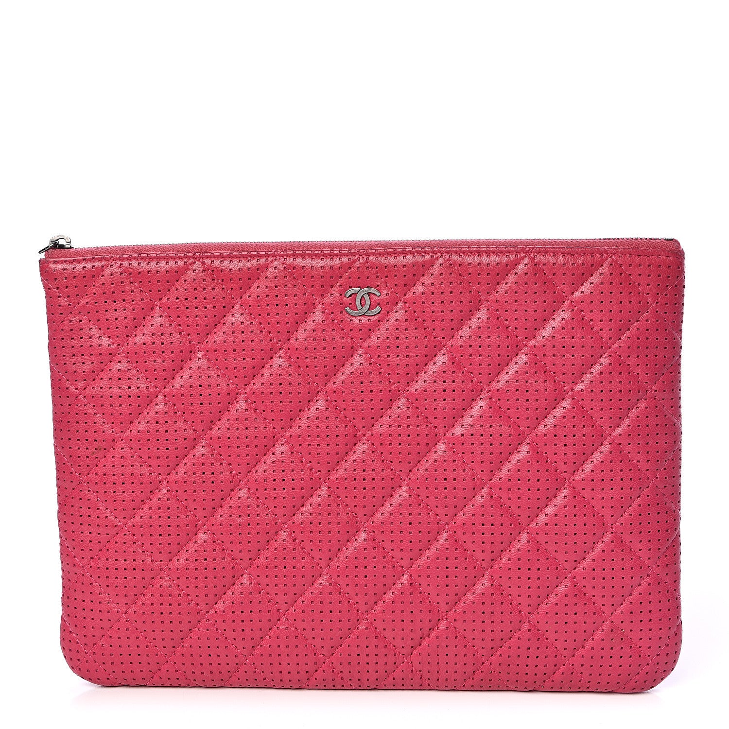 Chanel Perforated Lambskin Quilted Medium Zip Pouch Pink 1 of 14