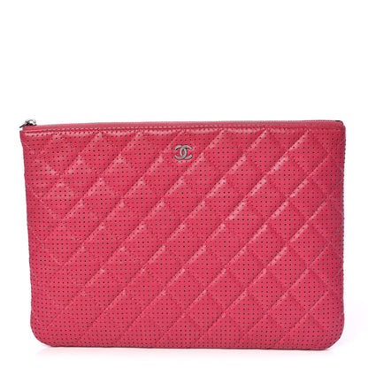 Chanel Perforated Lambskin Quilted Medium Zip Pouch Pink 1 of 14