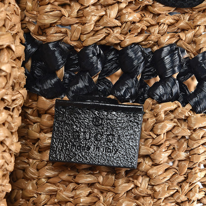 Gucci Raffia Effect Medium GG Marmont Shoulder Tote Bag Natural Black 5 of 8