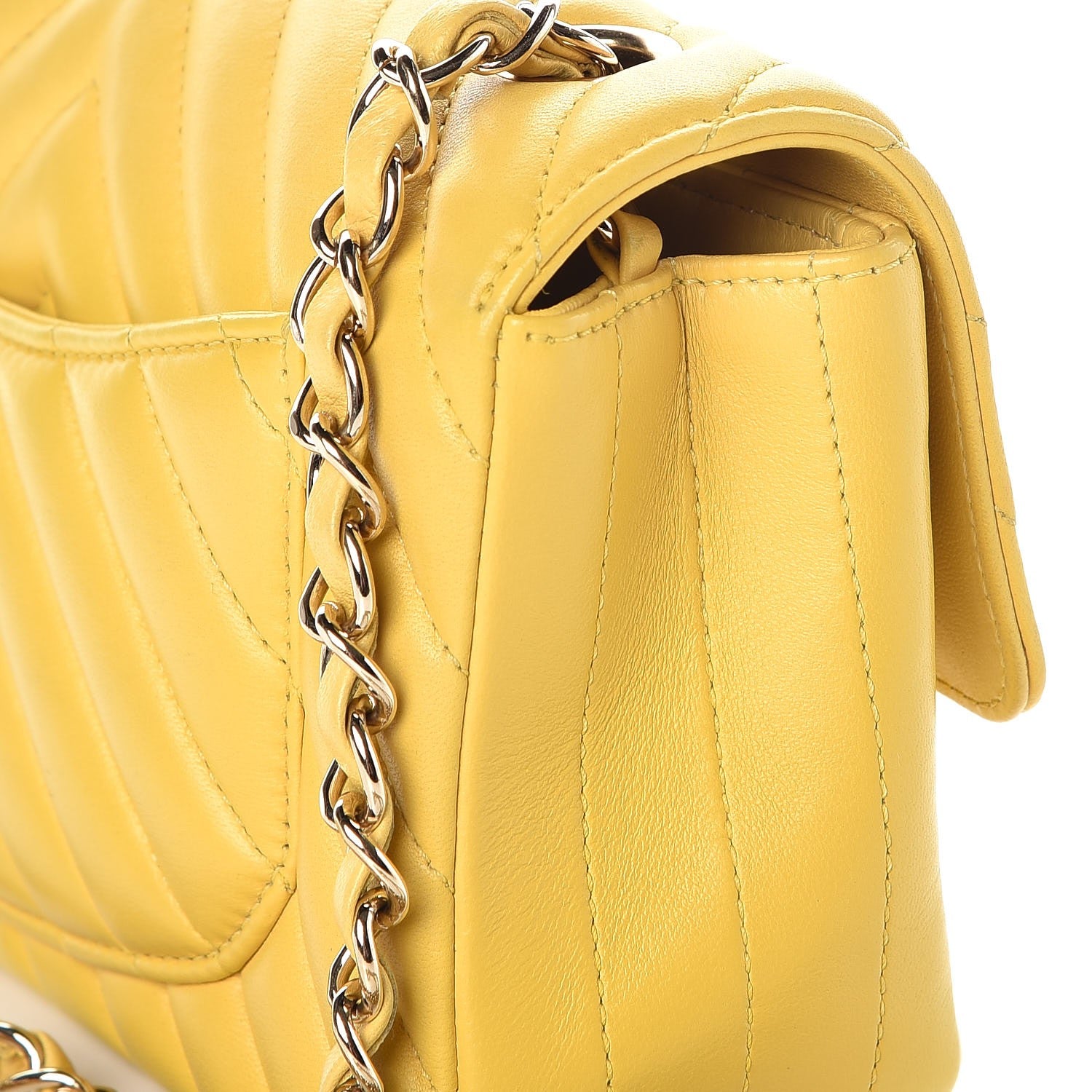 Chanel Lambskin Chevron Quilted Mini Rectangular Flap Yellow 8 of 10