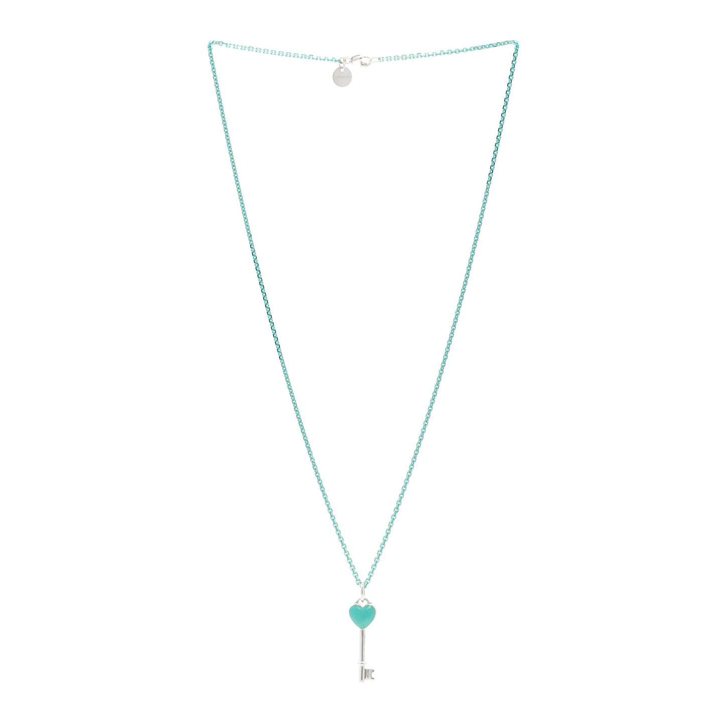 Sterling Silver Enamel Heart Key Pendant Chain Necklace Blue