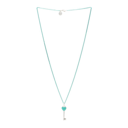 Tiffany Sterling Silver Enamel Heart Key Pendant Chain Necklace Blue 3 of 6