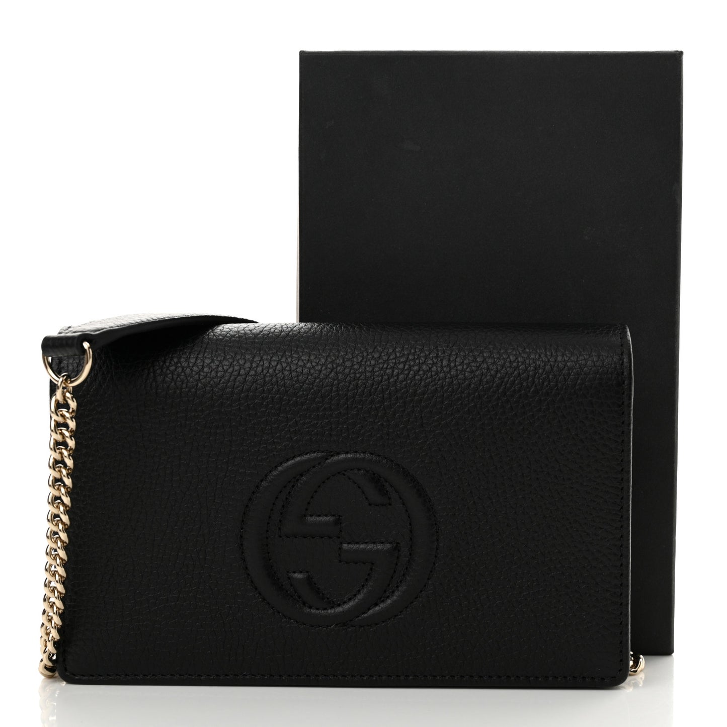 Pebbled Calfskin Soho Wallet On Chain Black