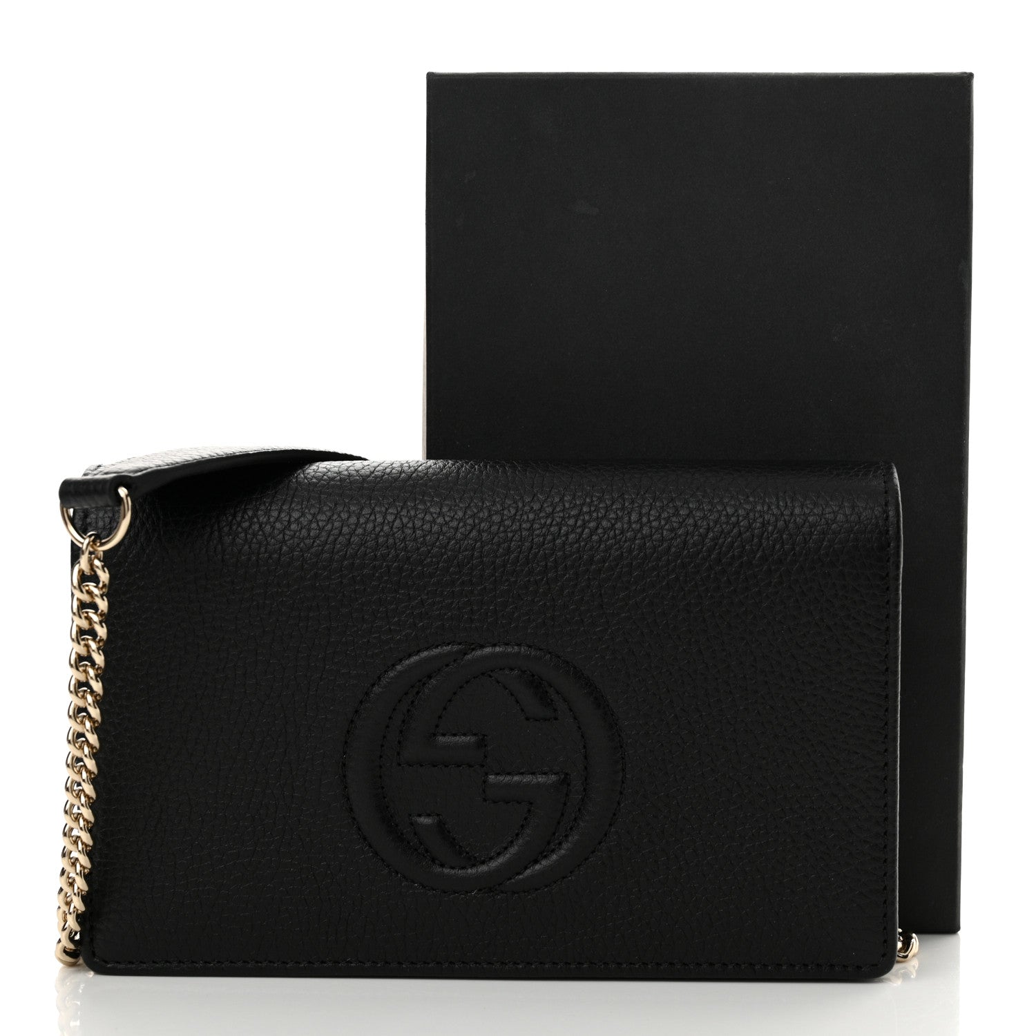 Gucci Pebbled Calfskin Soho Wallet On Chain Black 11 of 11