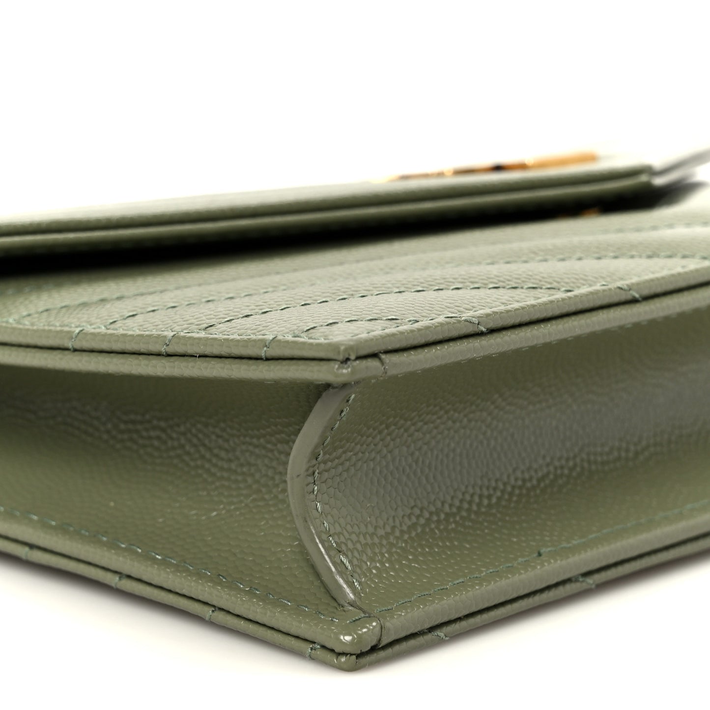 Grain De Poudre Matelasse Chevron Monogram Envelope Chain Wallet Green Light Sage