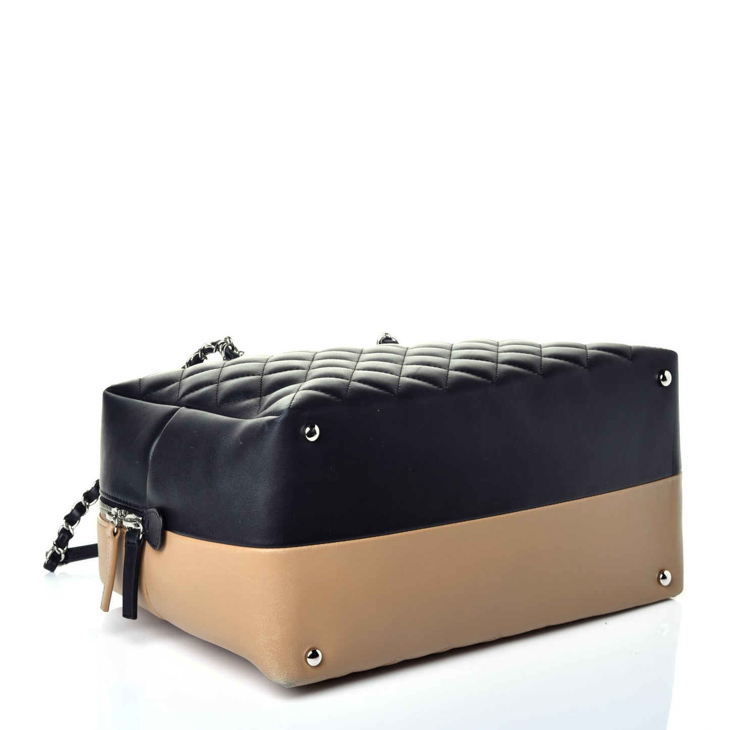 Calfskin Quilted Feather Weight Bowling Bag Black Beige