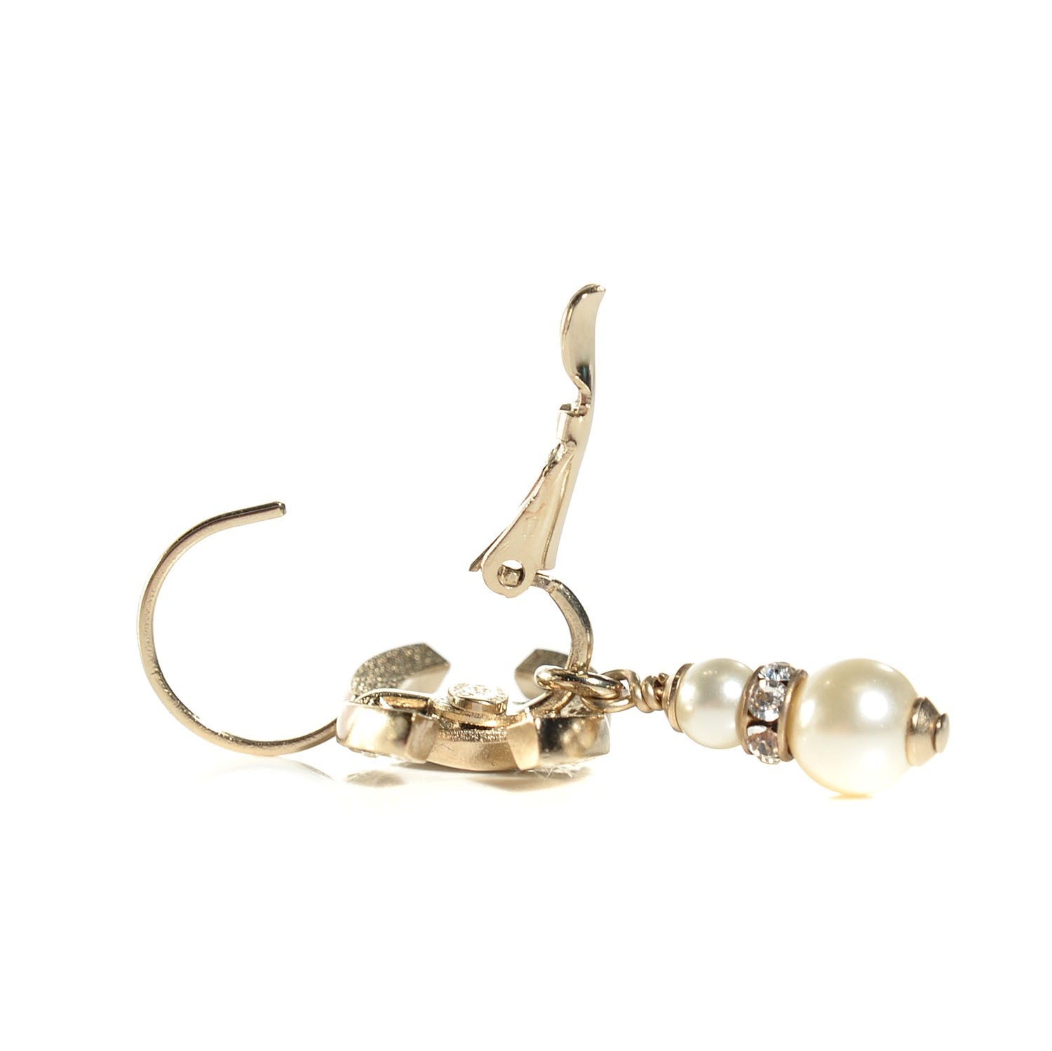 Chanel Crystal CC Pearl Dangle Earrings Gold 3 of 5