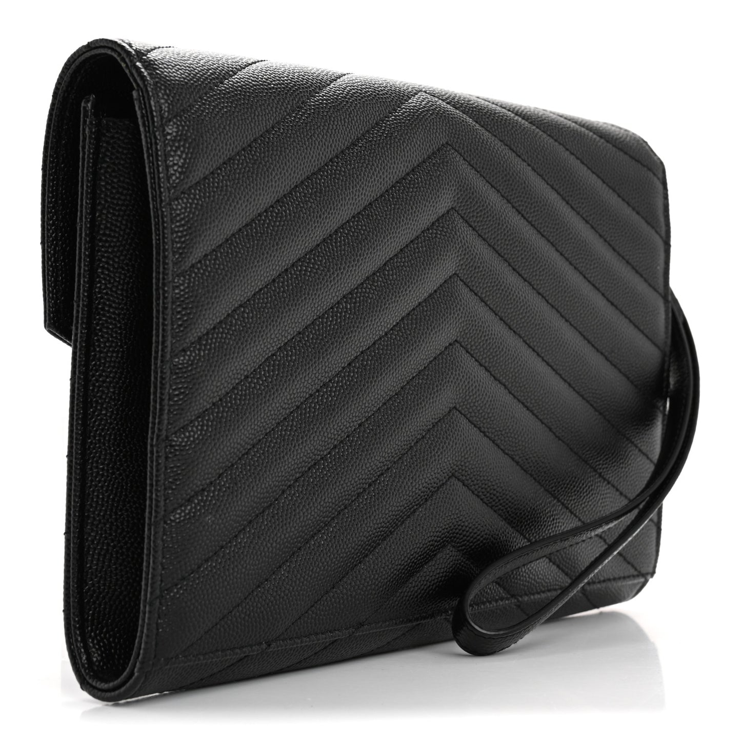 Grain De Poudre Matelasse Chevron Monogram Envelope Clutch Black