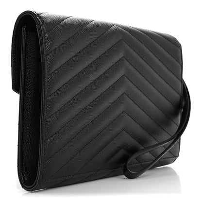 Saint Laurent Grain De Poudre Matelasse Chevron Monogram Envelope Clutch Black 3 of 8