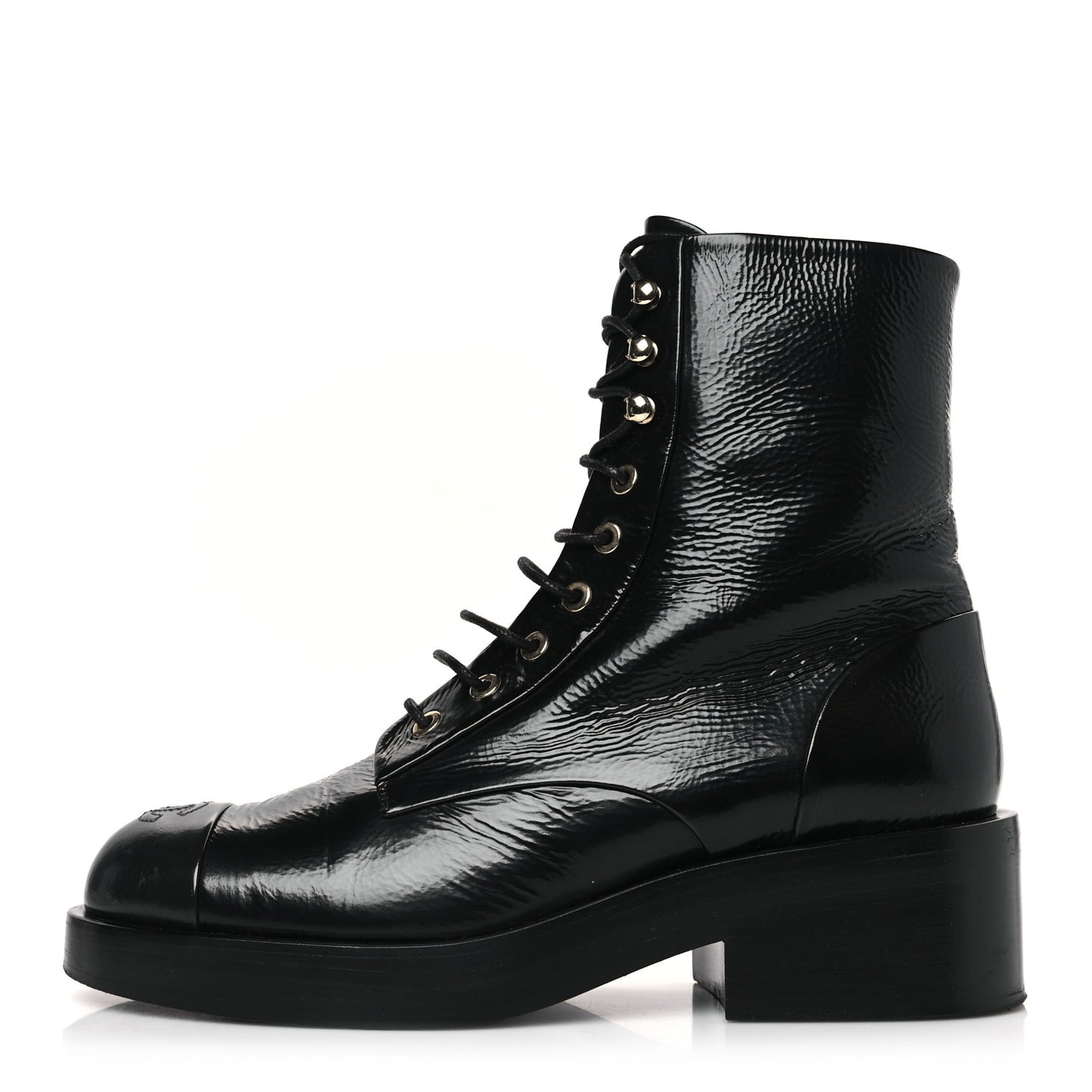 Shiny Goatskin Cap Toe Combat Boots 39.5 Black