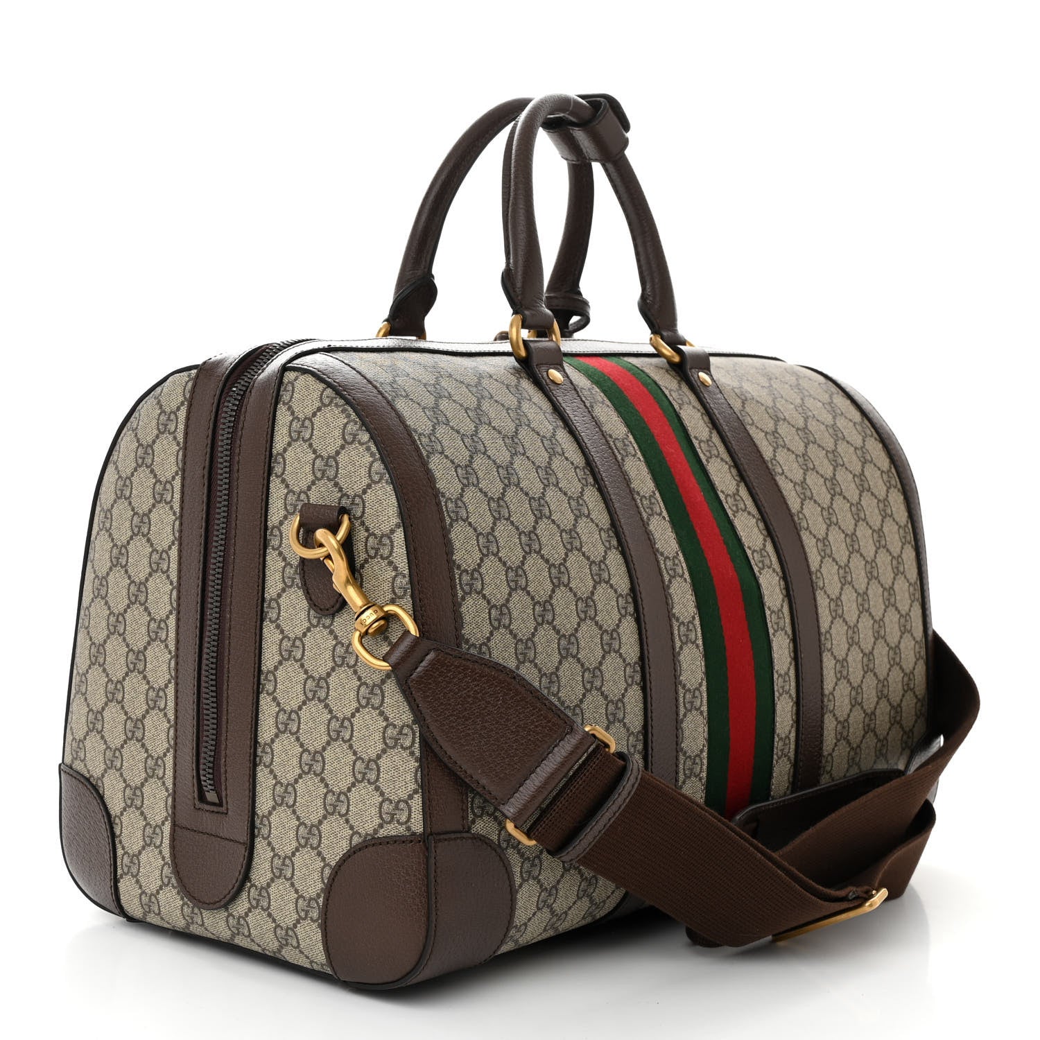 Gucci GG Supreme Monogram Textured Dollar Calfskin Web Medium Savoy Duffle Bag Beige Ebony New Acero 2 of 9