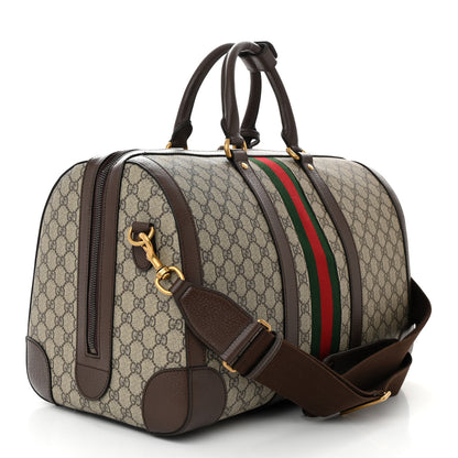 Gucci GG Supreme Monogram Textured Dollar Calfskin Web Medium Savoy Duffle Bag Beige Ebony New Acero 2 of 9