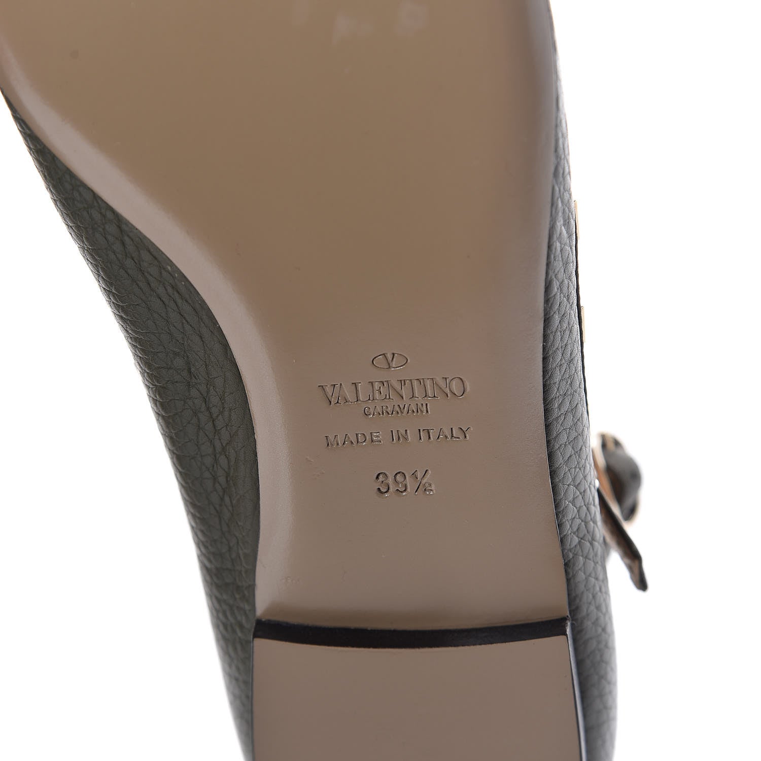 Valentino Garavani Pebbled Calfskin Rockstud Cage Ballerina Flats 39.5 Army Green 5 of 7