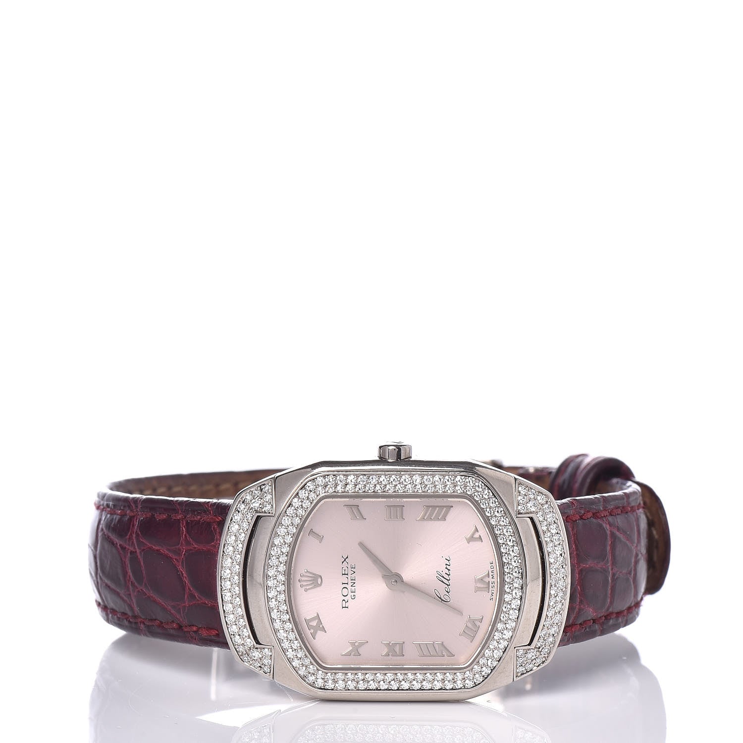 Rolex 18K White Gold Alligator Diamond 25mm Cellini Cellissima Quartz Watch Pink 6693 3 of 9