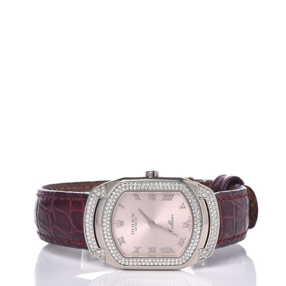 Rolex 18K White Gold Alligator Diamond 25mm Cellini Cellissima Quartz Watch Pink 6693 3 of 9