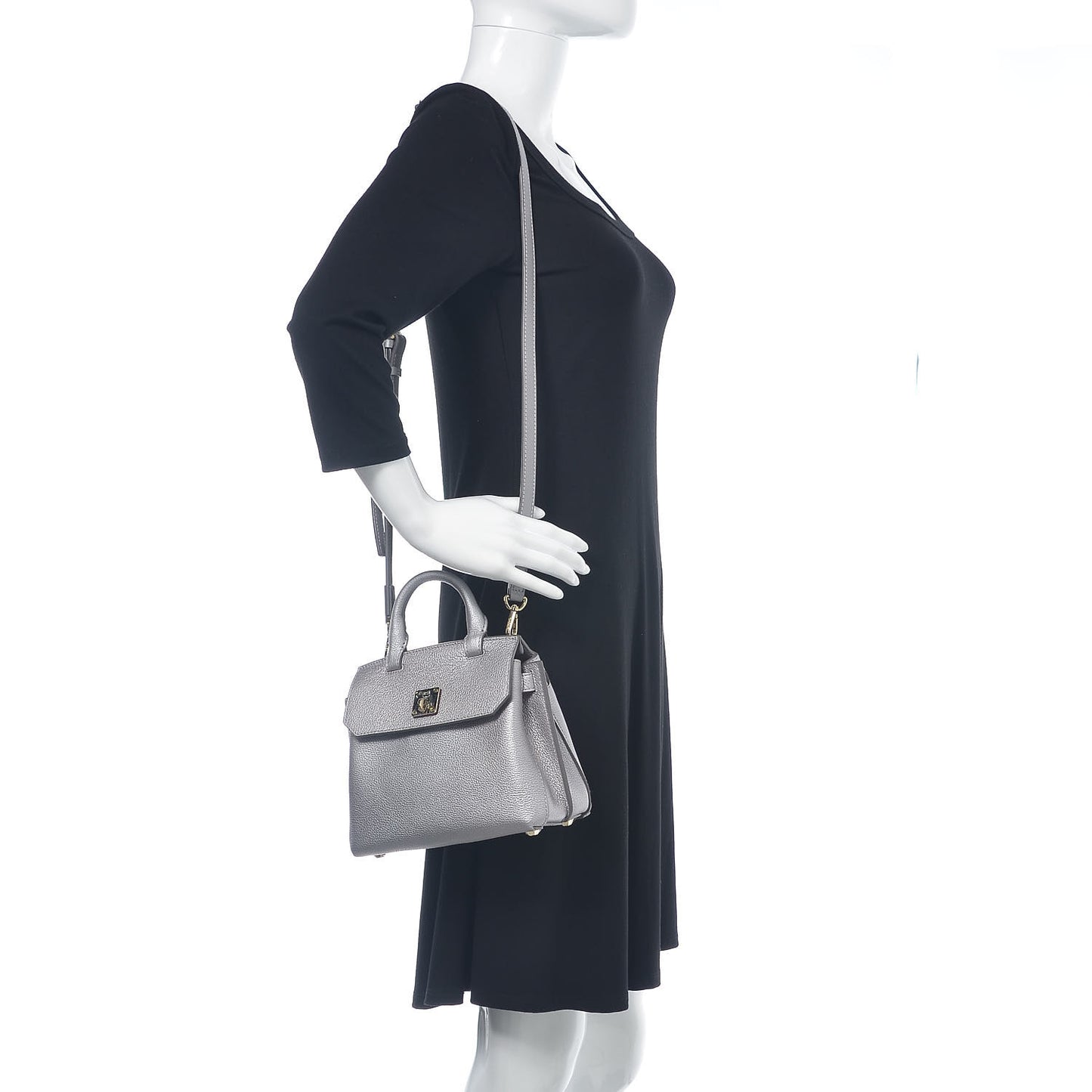 Metallic Grained Calfskin Mini Milla Crossbody Silver