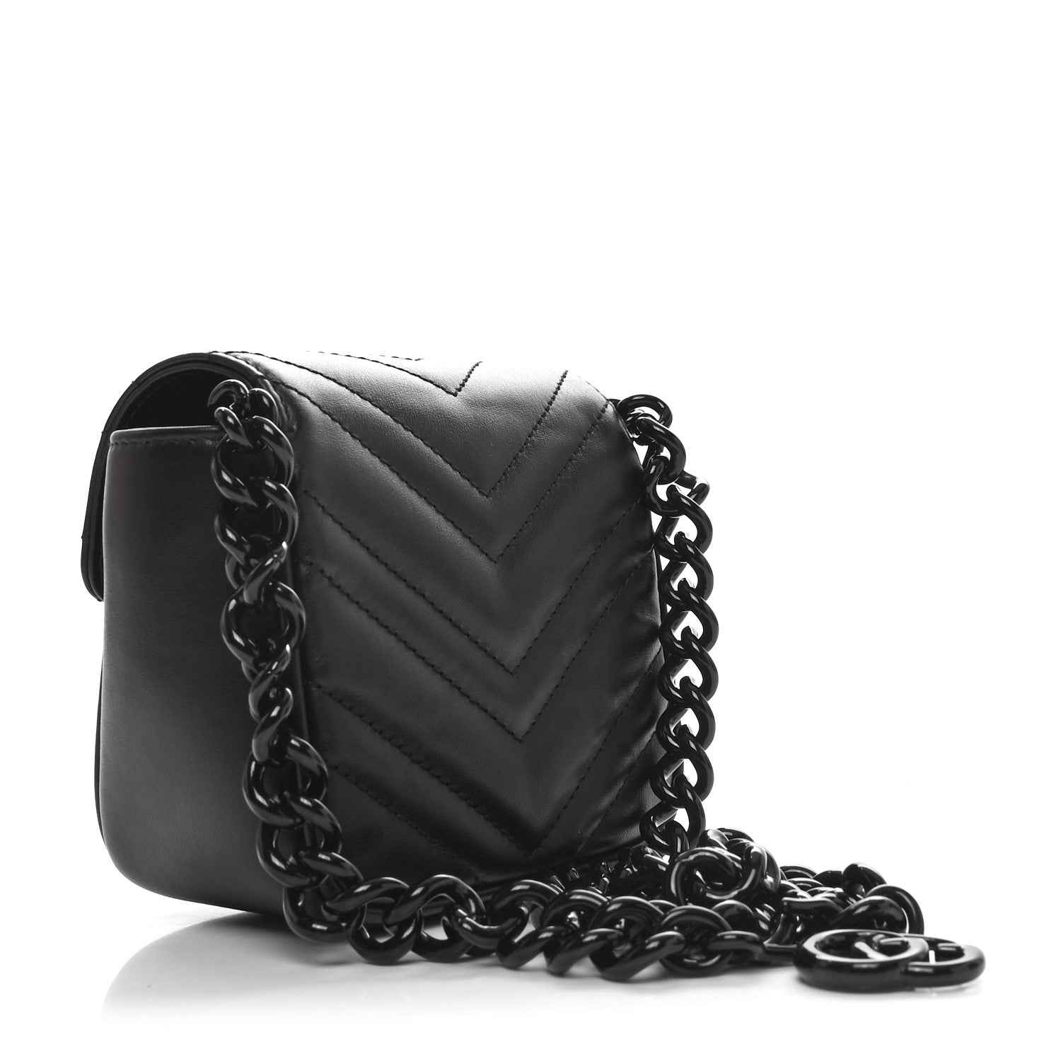 Gucci Calfskin Matelasse Monochrome GG Marmont Chain Mini Belt Bag Black 2 of 11