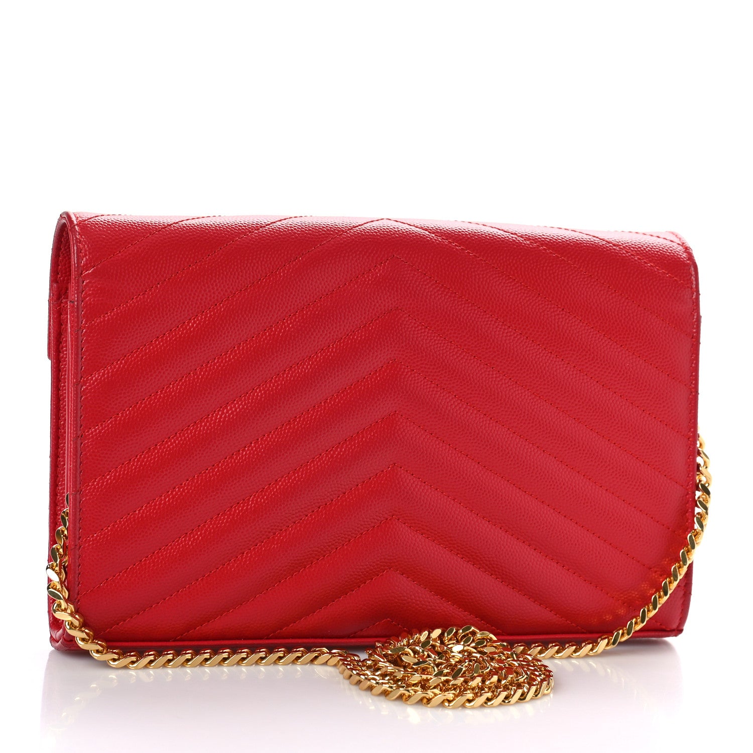 Saint Laurent Grain De Poudre Matelasse Chevron Monogram Chain Wallet New Red 3 of 9