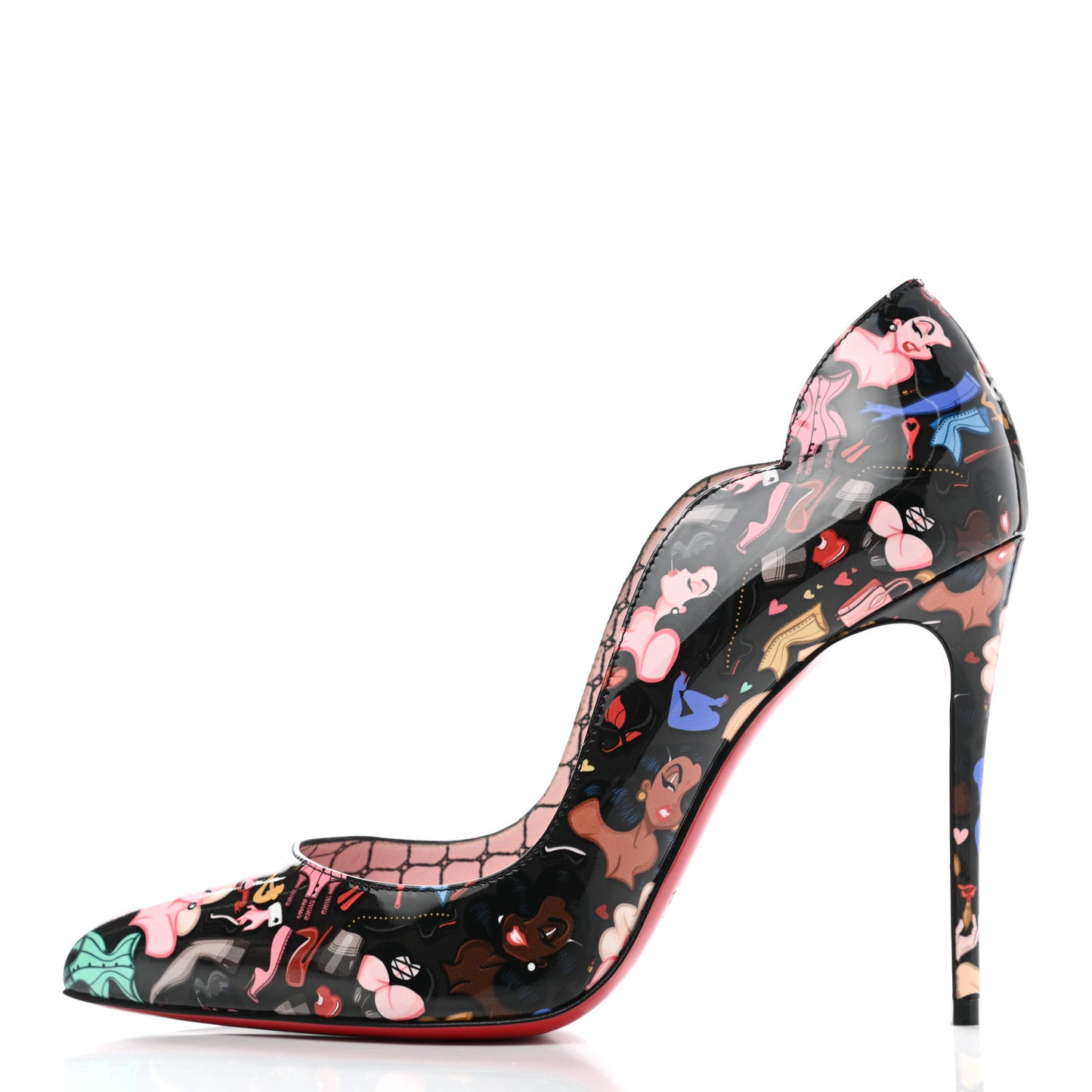 Patent Bored Lin Resille Hot Chick 100 Pumps 37.5 Black Multicolor