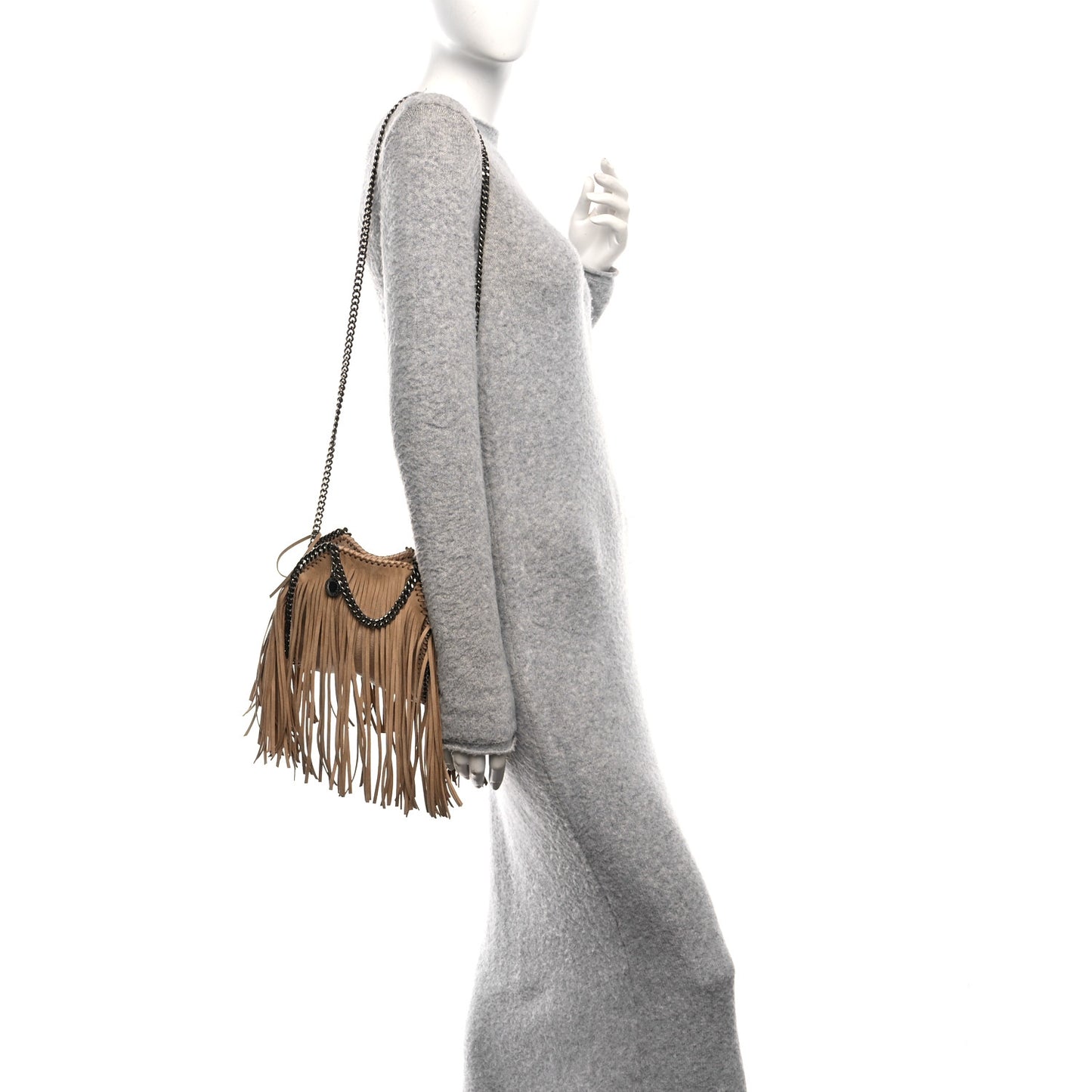 Shaggy Deer Fringe Tiny Falabella Tote Powder