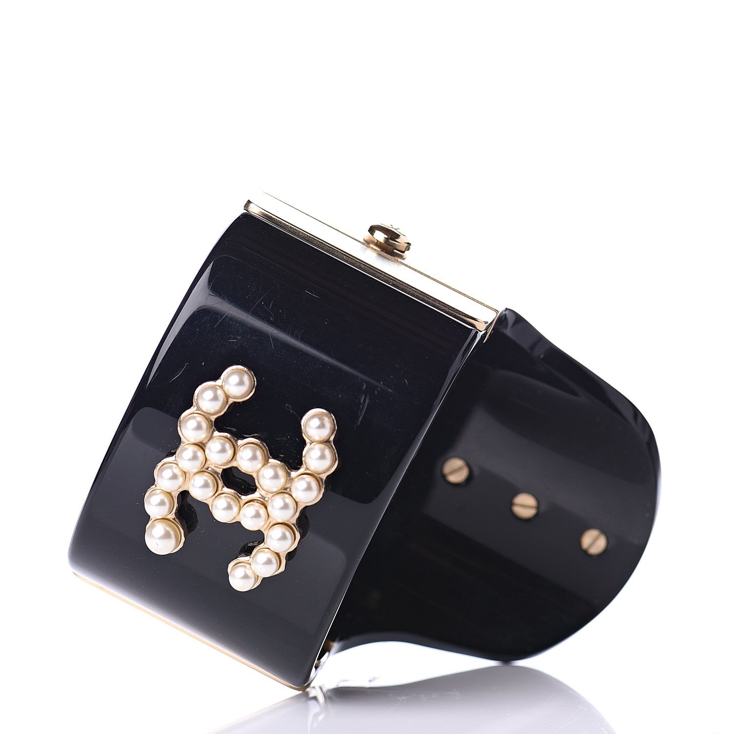 Chanel Resin Pearl CC Cuff Black 2 of 7