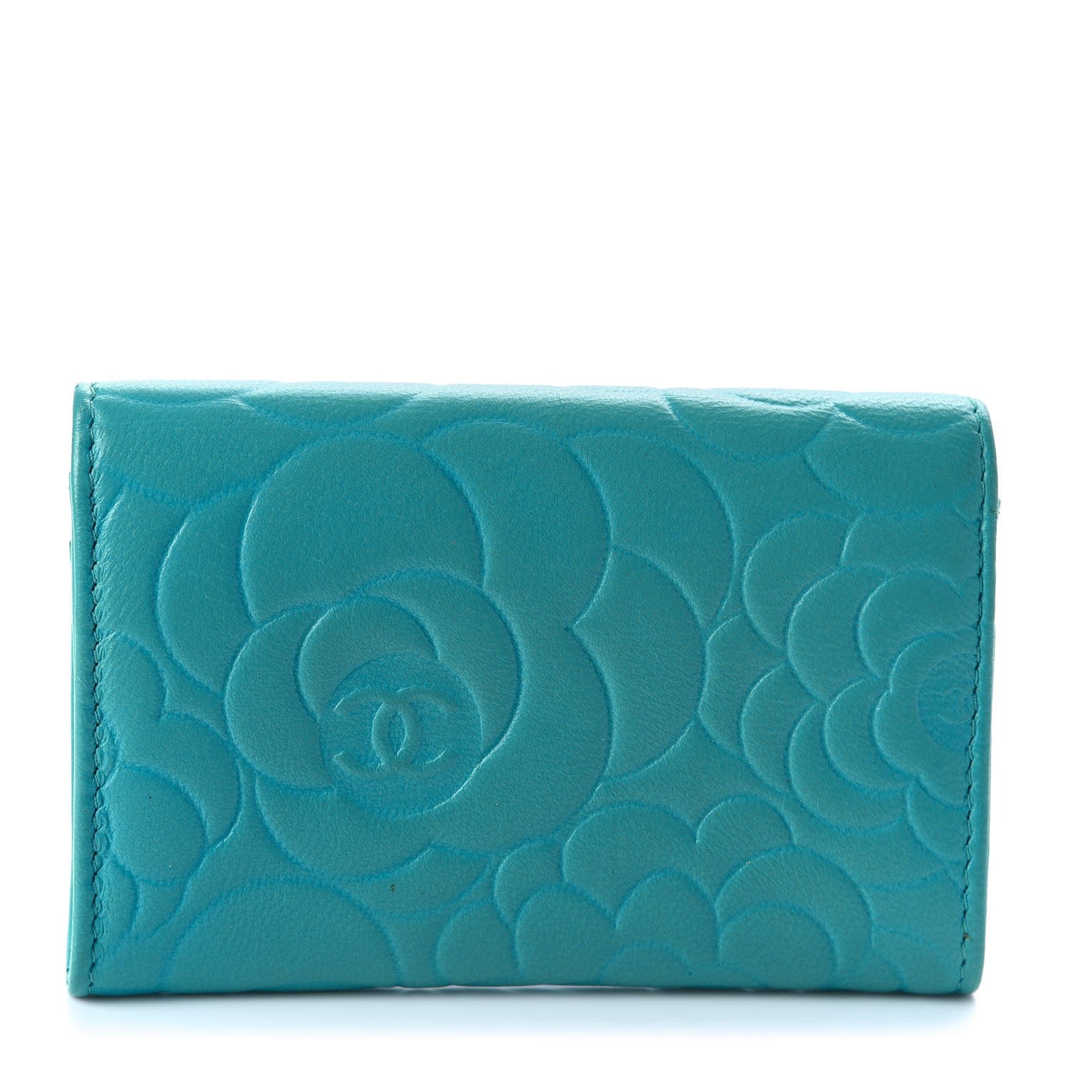 Chanel Goatskin Camellia Embossed Card Holder Turquoise 2 of 11