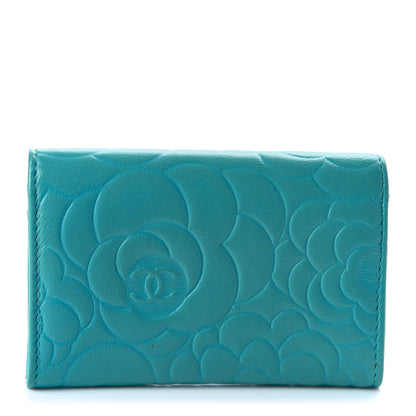 Chanel Goatskin Camellia Embossed Card Holder Turquoise 2 of 11