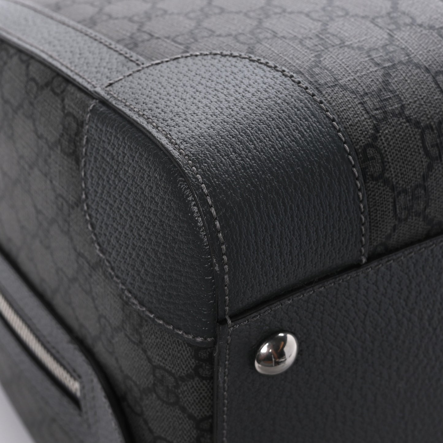 GG Supreme Monogram Textured Dollar Calfskin Medium Savoy Duffle Bag Grey Black Graphite Grey